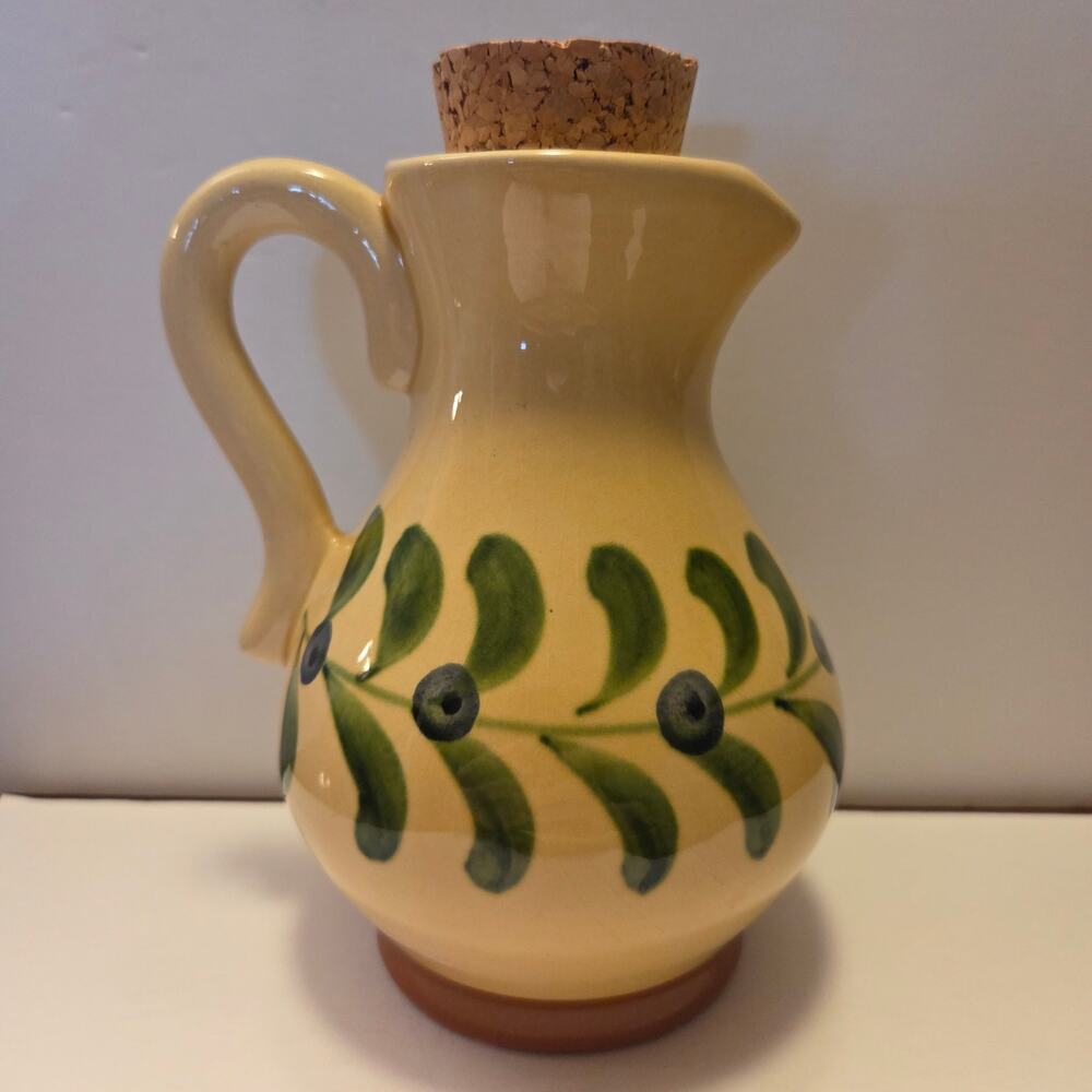 Hand Painted Pizzato Ceramic Pottery Oil Cruet Pitcher Cork Olives Leaves Italy